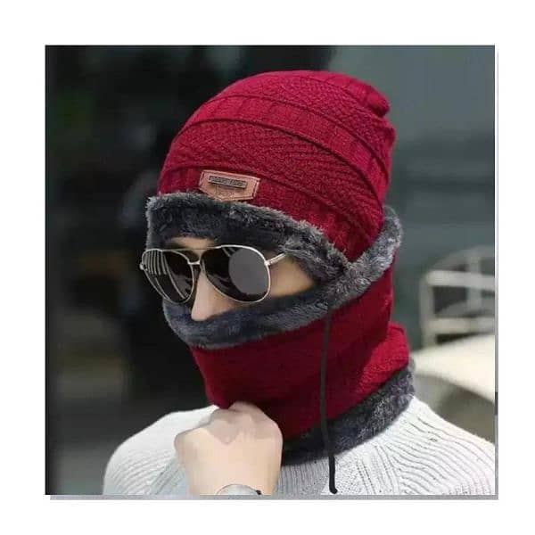 2 pcs Wool Textured Beanie And Neck Warmer 5