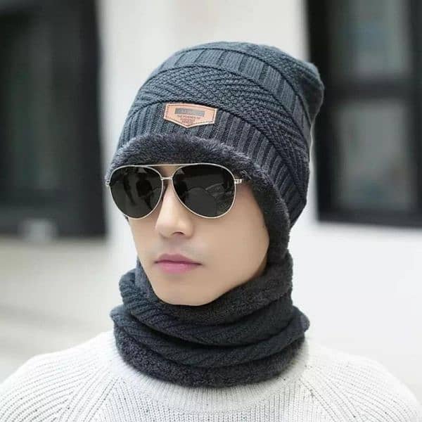 2 pcs Wool Textured Beanie And Neck Warmer 7