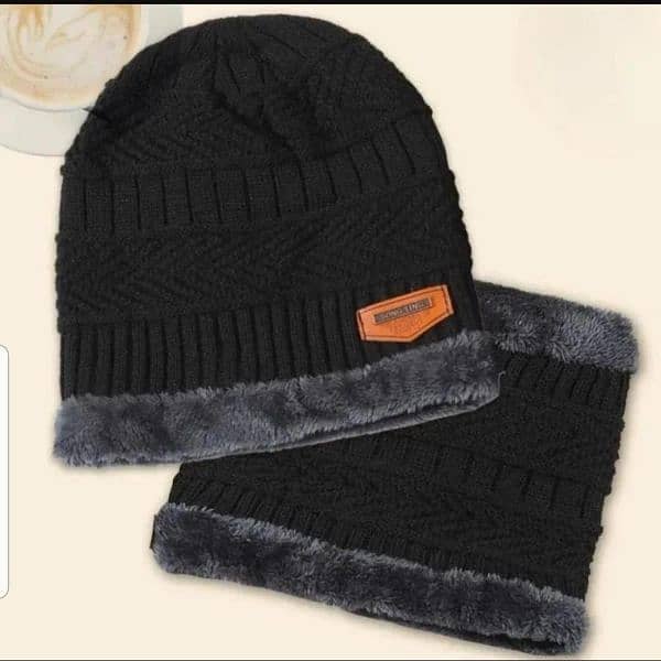 2 pcs Wool Textured Beanie And Neck Warmer 8