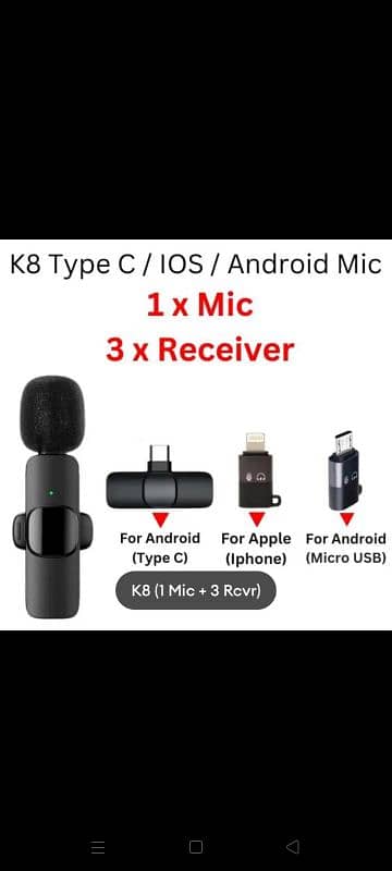 K8 3 in 1 wireless Noise reduction mini microphone HD voice good 8