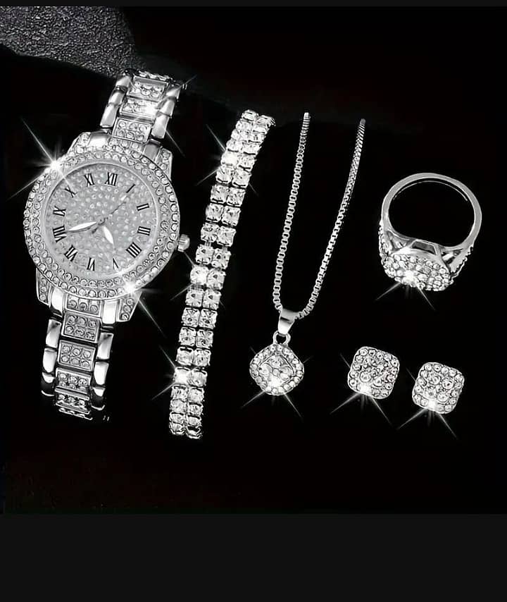 Women Diamond Artificial Set_Roman Watch _Silver 0