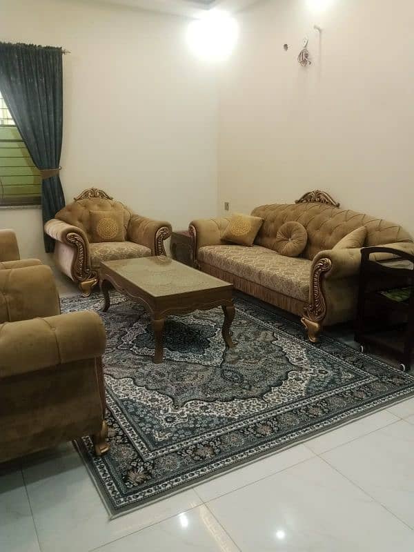 elegant sofa set 3 seat+2+1+1 with 3 tables in good condition 4