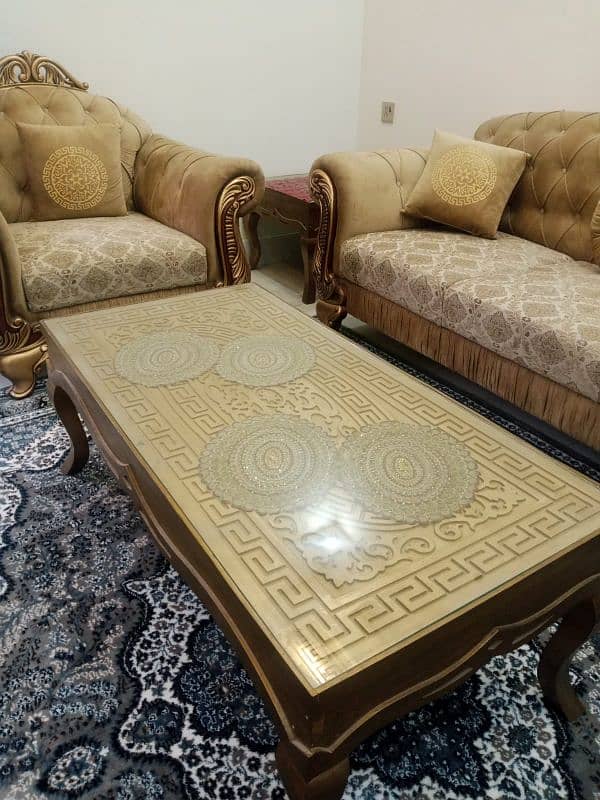 elegant sofa set 3 seat+2+1+1 with 3 tables in good condition 5