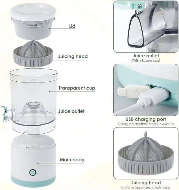 Portable Electric Citrus Juicer Hands-free Rechargeable -Easy To Clean 1