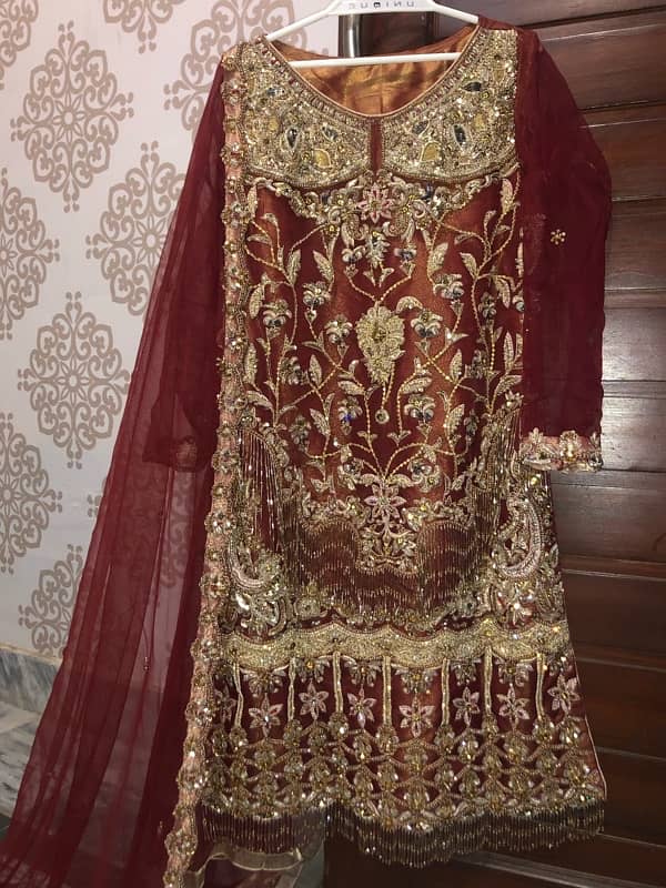 bridal nikkah red golden fancy dresses  maxi sharara garara 4