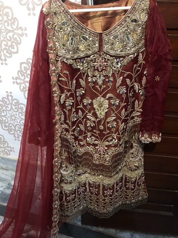 bridal nikkah red golden fancy dresses  maxi sharara garara 5