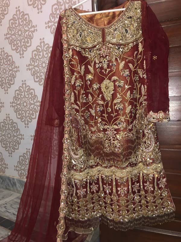 bridal nikkah red golden fancy dresses  maxi sharara garara 6