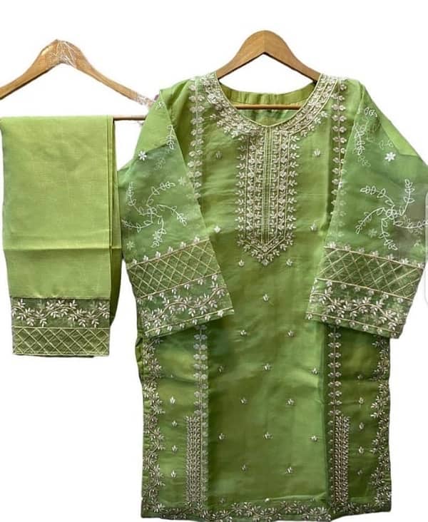 3 Pcs Women's Stitched Organza Embroidered Suit 1