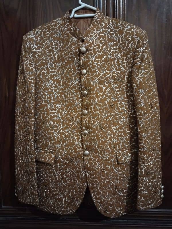 Mustard Colour Prince Coat with Golden Embroidery by BLUE NAVY BRAND. 0