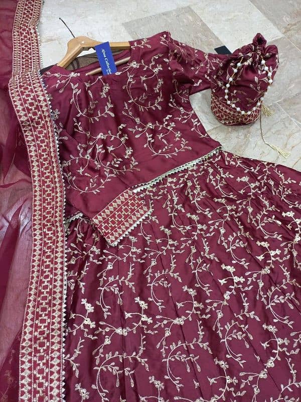 4 piece women stitched chiffon embroidered lehenga choli 1