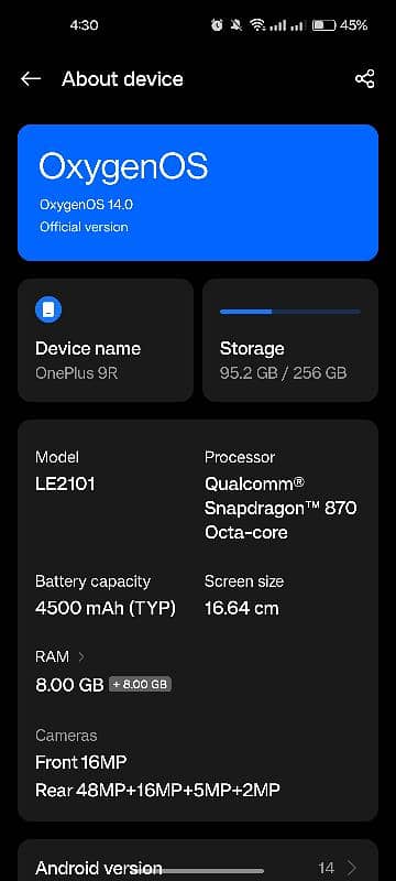 Oneplus 9R 8/256 global 6