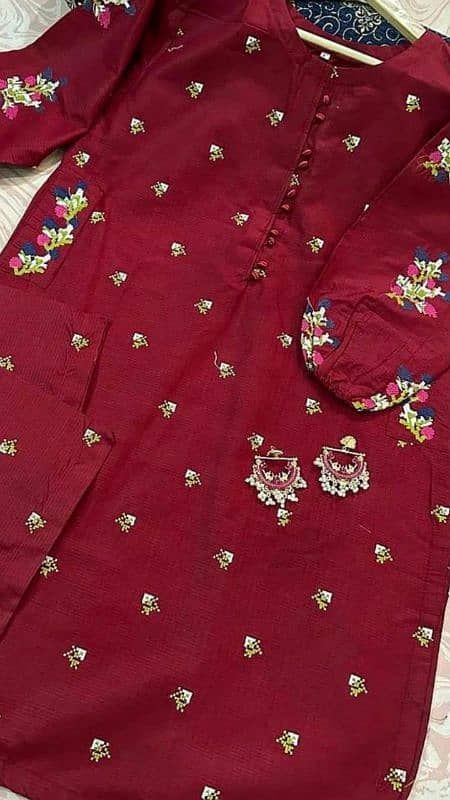 2pcs women's stitched khaadi net  shirt and trouser 1