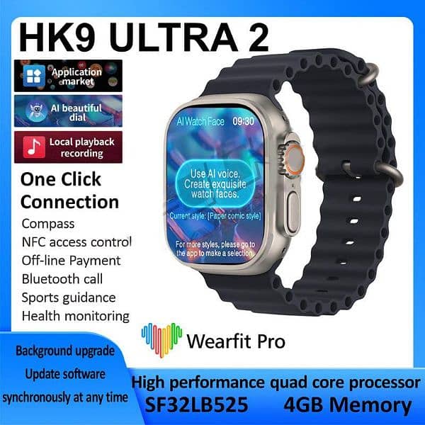 Hk9 ultra 2 smartwatch With screen protector , Amoled Display ,2 Strap 4