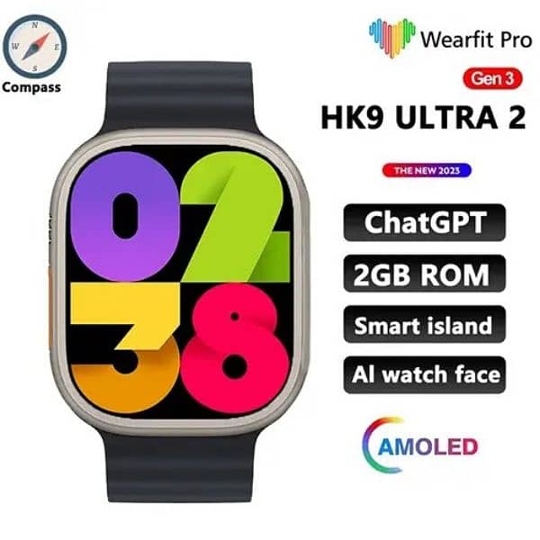 Hk9 ultra 2 smartwatch With screen protector , Amoled Display ,2 Strap 6