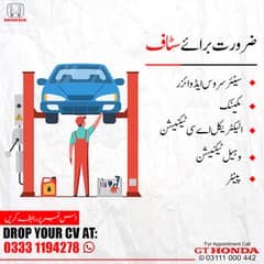 We are Hiring at GT Honda (Pvt) Ltd.