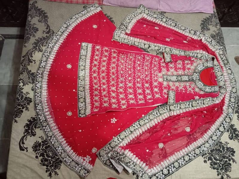 beautiful silver stone work red bridal lehnga 1