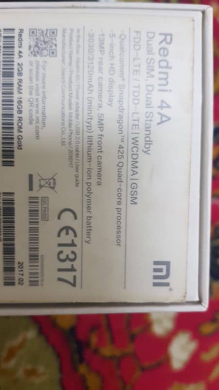 redmi 4a duaal sim pta apporved with box 0