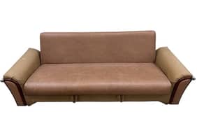 Mid-Century Style Convertible Sofa with Built-In Storage - Brown Color