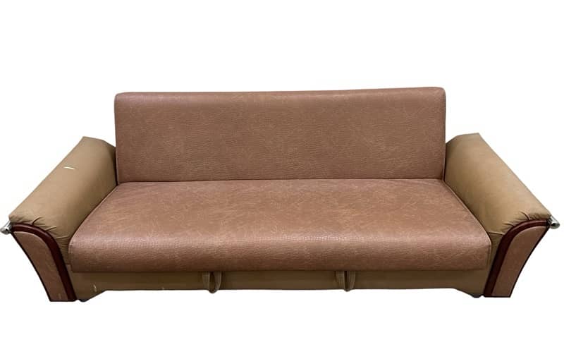 Mid-Century Style Convertible Sofa with Built-In Storage - Brown Color 0