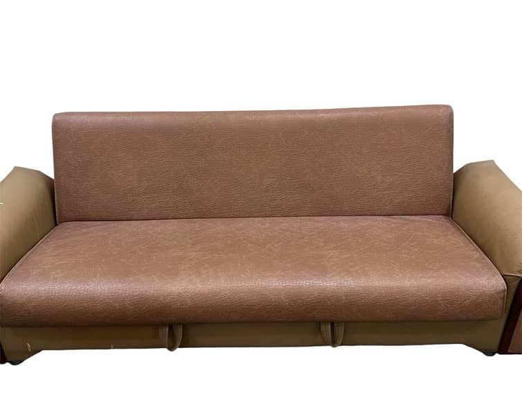 Mid-Century Style Convertible Sofa with Built-In Storage - Brown Color 1