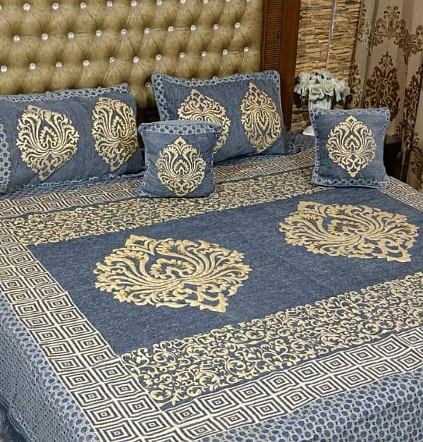 5 Pcs Velvet Jacquard Double Bed Bridal Set all over Pakistan delivery 0