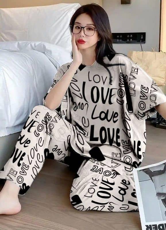 2 pcs women stitched cotton jersey printed night suit 1