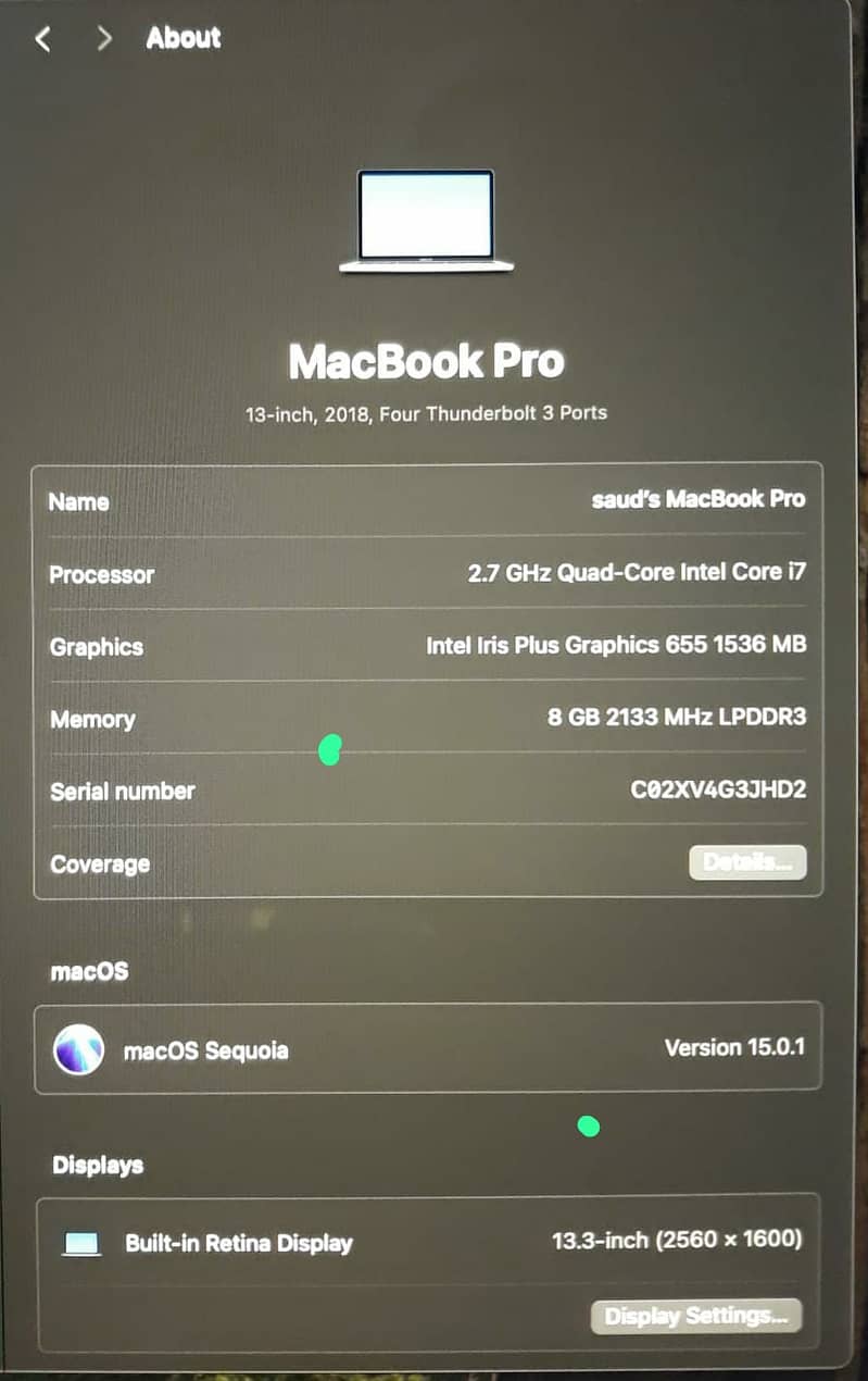 MacBook Pro 2018-13.3” (Touch Bar, i7, 8GB RAM, 256GB SSD,Fingerprint) 3