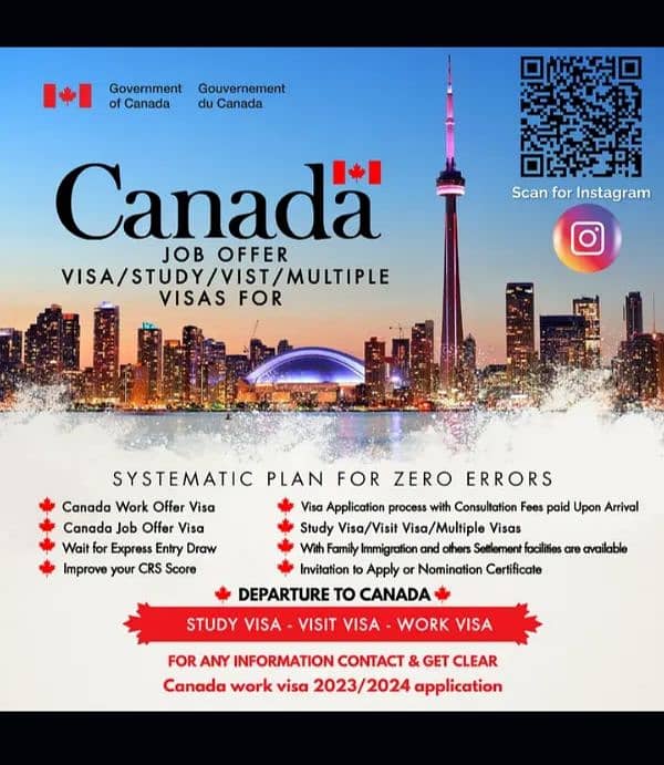 Canada Work/Job Offer Visa/Canada Study/Visit Visa/Family Immigration 0