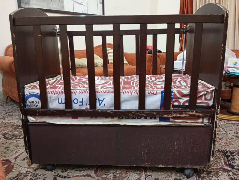 WOODEN BABY COT/CRIB with Thick mattress 1