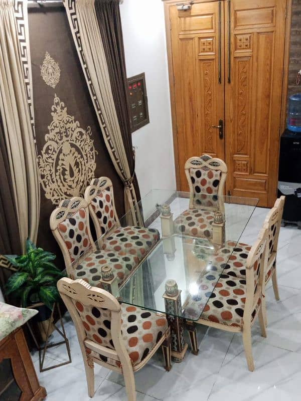 Deco paint double Mirror dining + 6 chairs family dining original wood 2