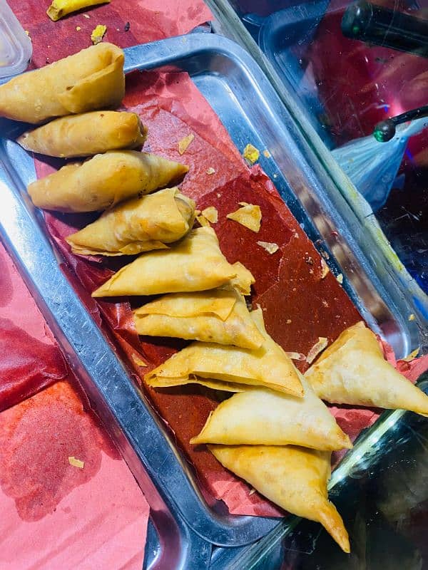 Fresh Frozen Chicken+Vegetable Samosa+Aloo Samosa and Chicken Rolls. 1