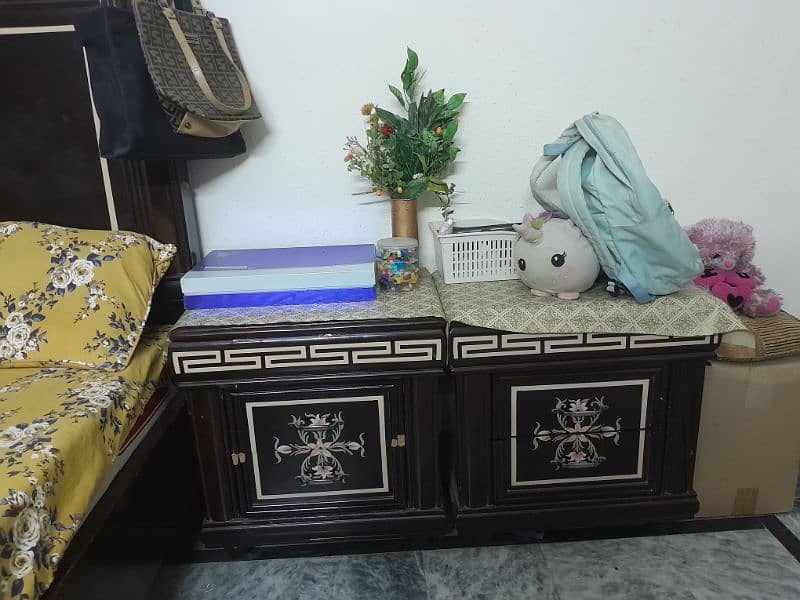 Wooden bed with side tables and dressing for sale 2