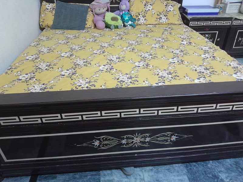 Wooden bed with side tables and dressing for sale 4