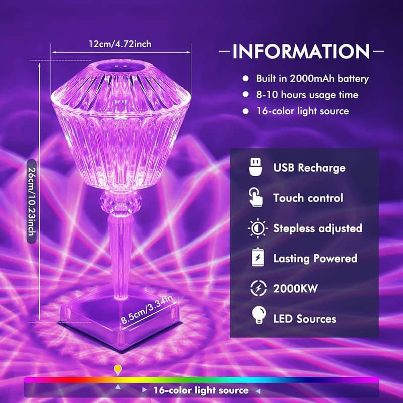 3D RGB LED Crystal Table Lamp 16 Colours & 4 Modes,with Remote Control 7