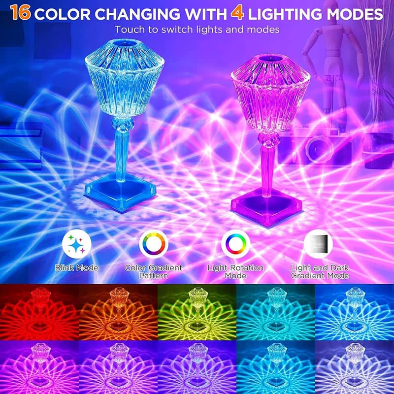 3D RGB LED Crystal Table Lamp 16 Colours & 4 Modes,with Remote Control 10