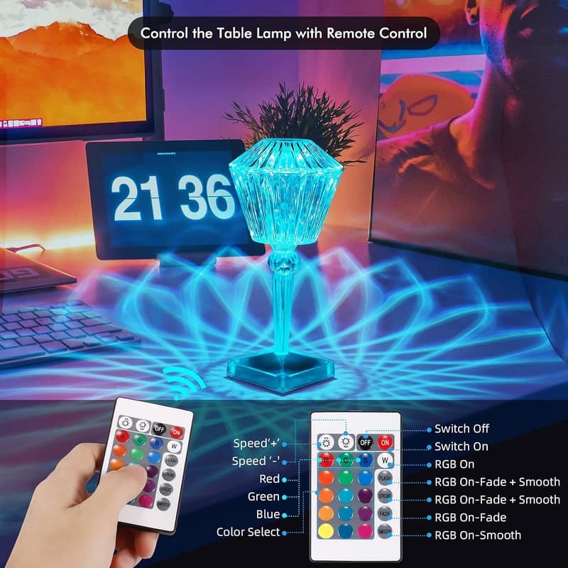 3D RGB LED Crystal Table Lamp 16 Colours & 4 Modes,with Remote Control 15