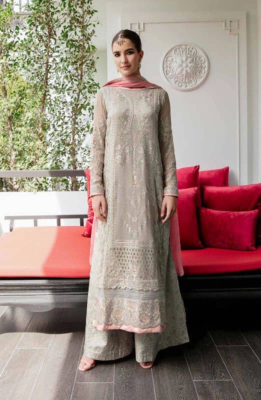 Chiffon embroidered unstitched party wear suit 0