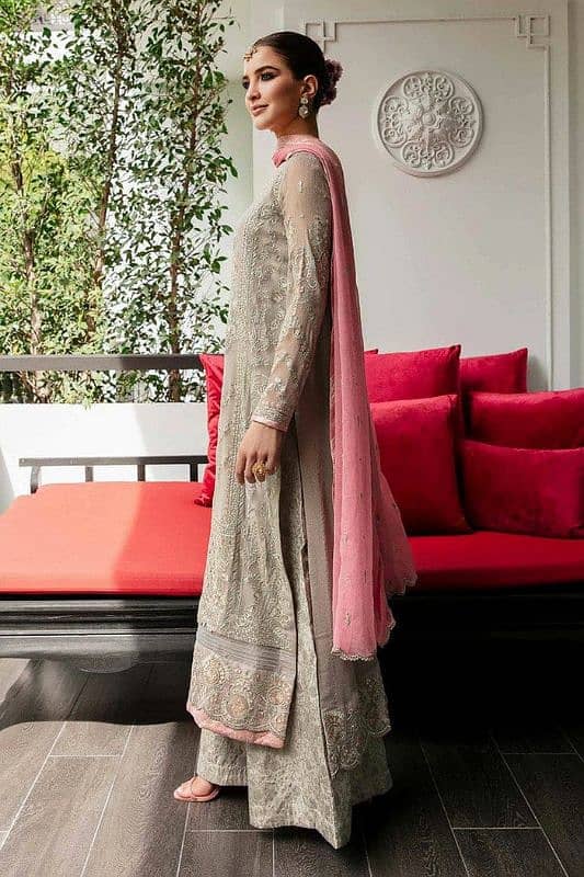 Chiffon embroidered unstitched party wear suit 1