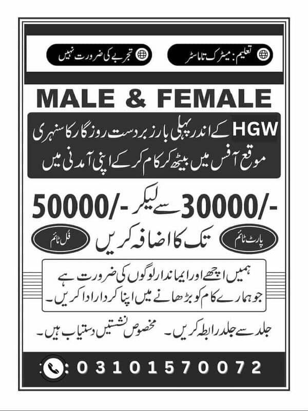 Male & Female working Opportunity 0