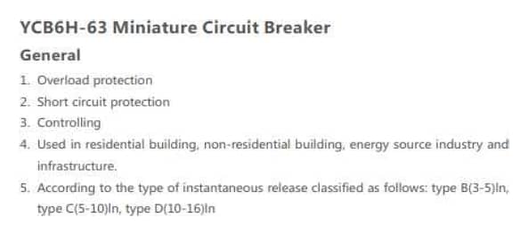 Miniature Circuit Breakers YCB7H-63 1