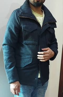 wool coat with back hoodie