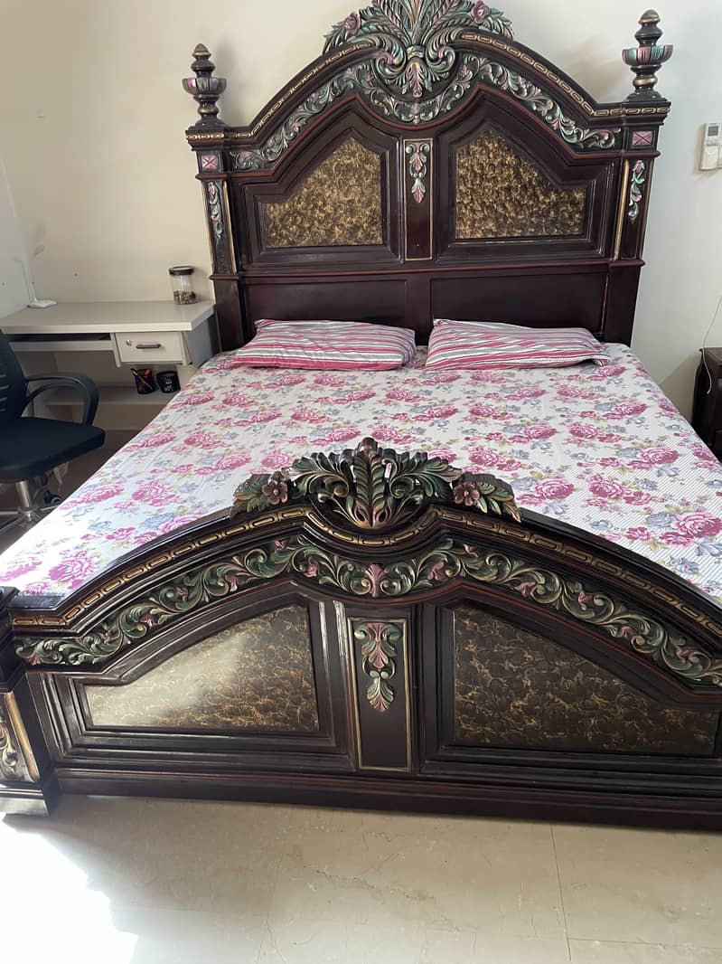 Wooden Bad set with matress , 2 side tables , dressing table 3