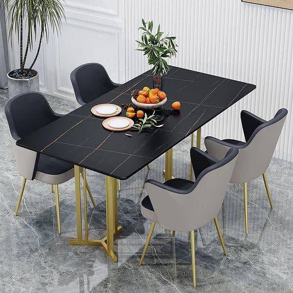 Modern Dining Table Dining White and Black Marble Effect Sheet Table 13