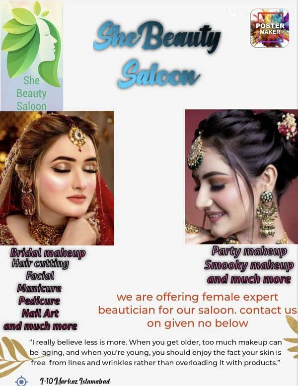 Need a Female staff for beauty saloon 0