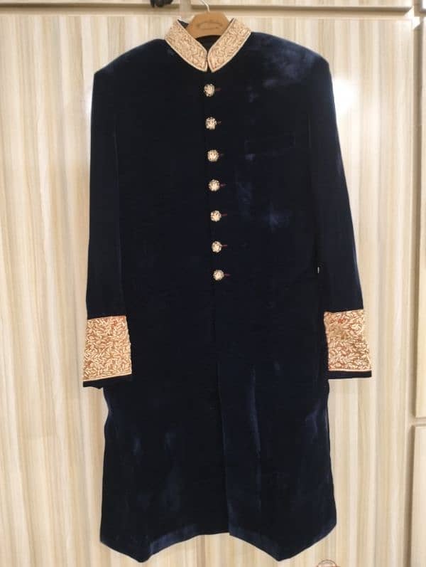 Navy Blue valvet MediumSherwani with Khussa & Kulla 1