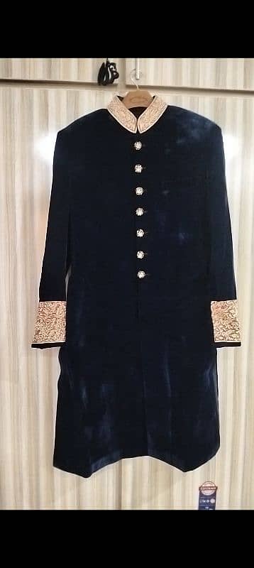 Navy Blue valvet MediumSherwani with Khussa & Kulla 4