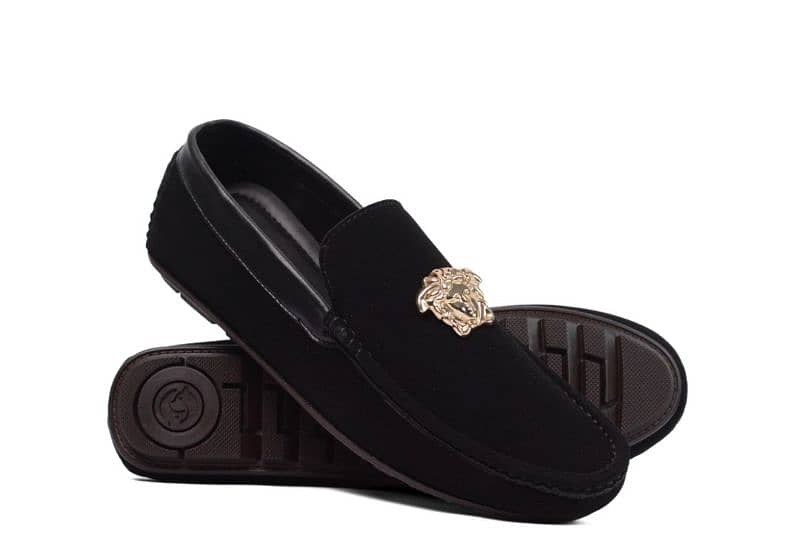 Black Suede Loafers with Gold Lion Emblem 0