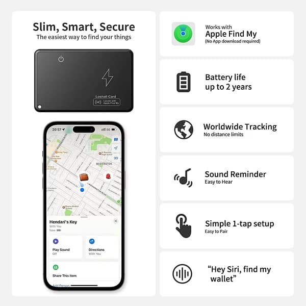 Apple Wallet Tracker GPS Tracker Smart Card works with Apple Find My 6