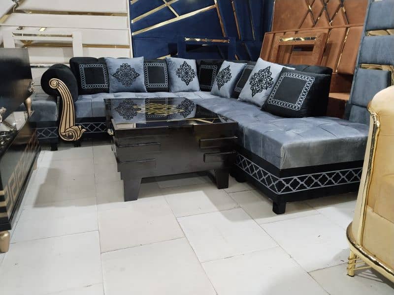 Brand New L shape corner sofa six seater in velvet fabric stuff 8