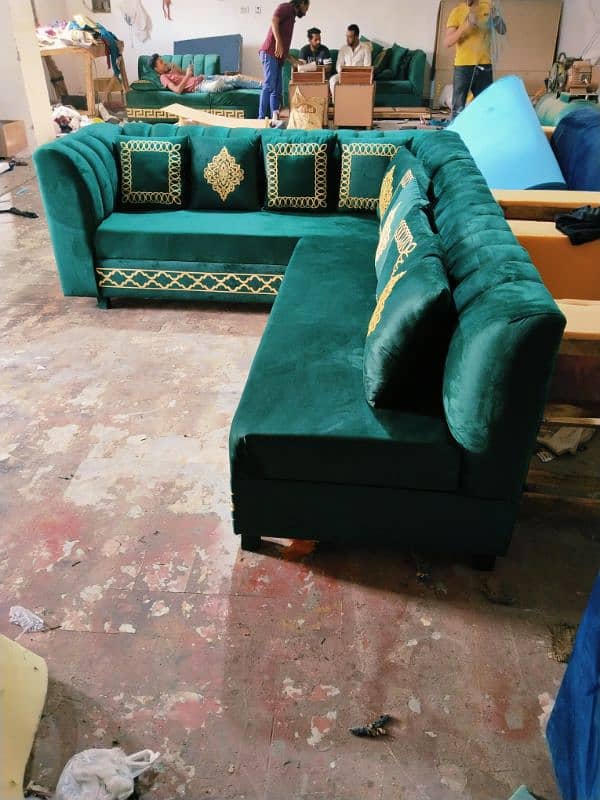 Brand New L shape corner sofa six seater in velvet fabric stuff 15